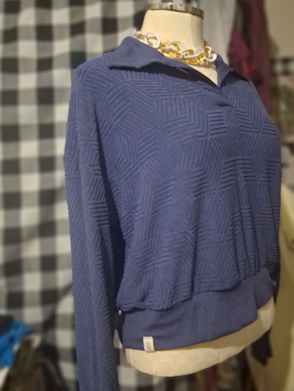 Simply Southern Women's Navy Textured Collared Sweater S